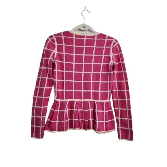 Banana Republic Sweater XS Pink Barbiecore Peplum Windowpane Long Sleeve NWT - Picture 8 of 11